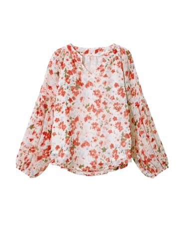 Image of blibean Girls Flower Bell Long Sleeve Blouse Fall Floral Shirts 4-15 Years