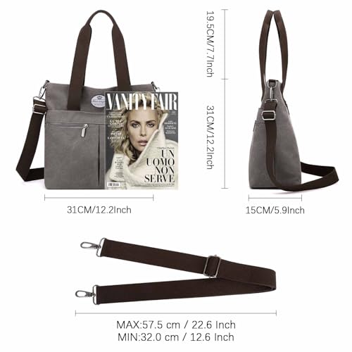 Image of HUA ANGEL Women's Canvas Tote Bag Lightweight Crossbody Purse Multi-Pocket Durable Handbags for Work College Shopping Beach