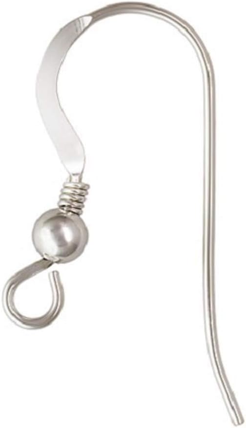-10 Pieces (5 Pairs) Solid Sterling Silver .925 Flat French Hook Ear Wires w/Coil & 3.0 mm Ball Bead