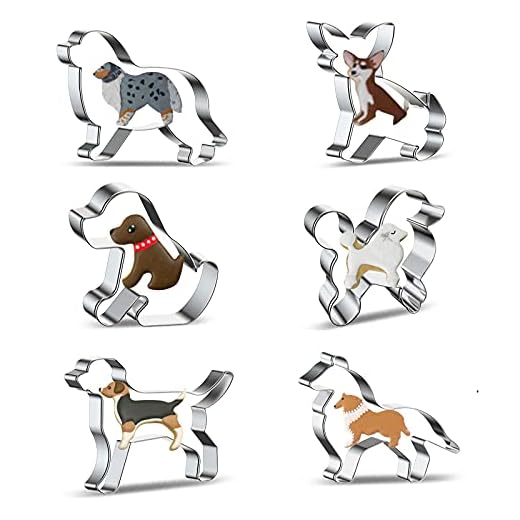 Dog Cookie Cutter for Treats Shapes Baking Set of 6 - Stainless Steel Border Collie, Chihuahua, Labrador, Rochin, Rottweiler, Pleasant Shepherd Shaped Puppy Cartoon Pet Dog Cookie Cutters Molds Stamps