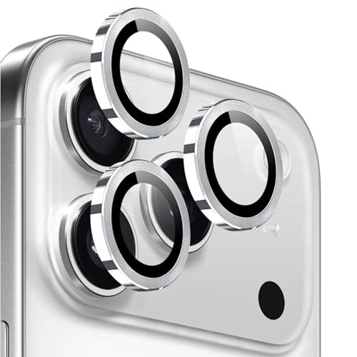 Image of amazon basics Camera Glass Lens Protector Ring for iPhone 17 Pro Case Friendly with Edge to Edge Coverage and Easy Installation (Silver)