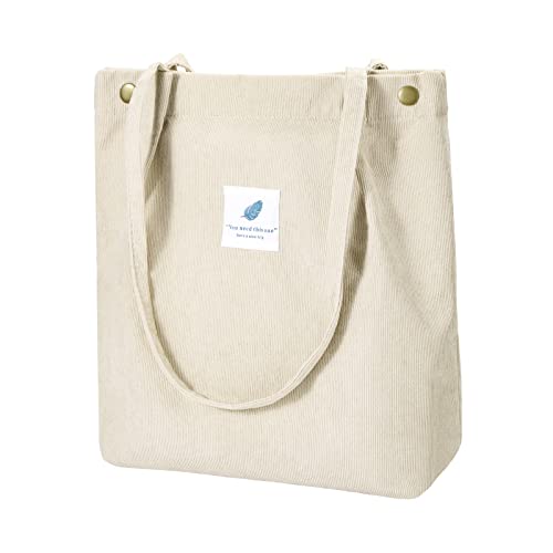 Damen Umhängetasche Groß Schultertasche Cord Tasche Fashion Lässige Crossbody Grosse Kapazität mit Innentasche für Einkaufen Uni Arbeit Mädchen Schule Reisen Büro Beige Cover