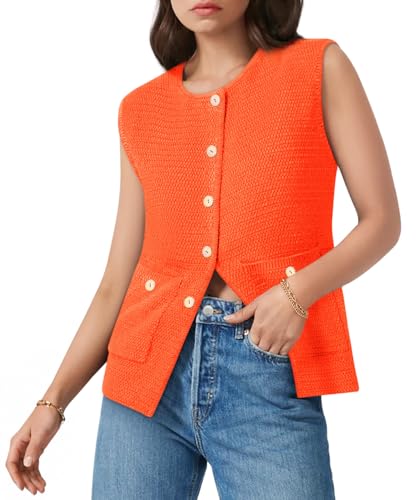 Image of Yousify Womens Sweater Vest Sleeveless Button Down Round Neck Knitted Tank Tops Casual Cardigan with Pockets