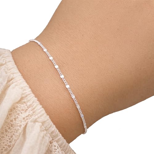 Générique Bracelet gourmette argent 925 femme Maille plate carrée - Bracelet minimaliste Cadeau anniversaire femme