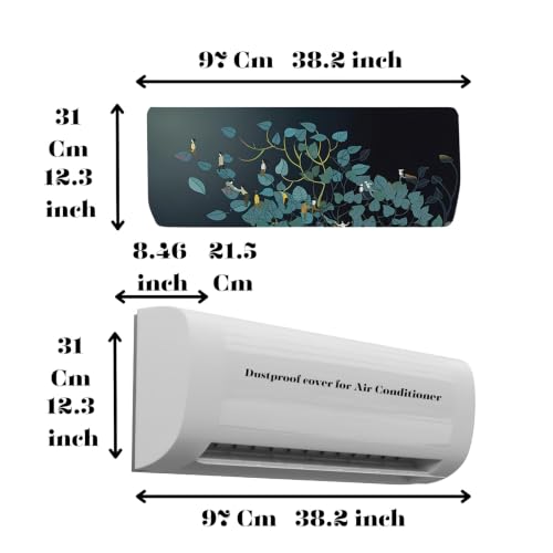Image of Polyester Printed Air Conditioning Dust Cover Folding Designer Ac Cover For Indoor Split Ac 1.5 Ton (97X 31X 21 Cm ) (Green Pan)