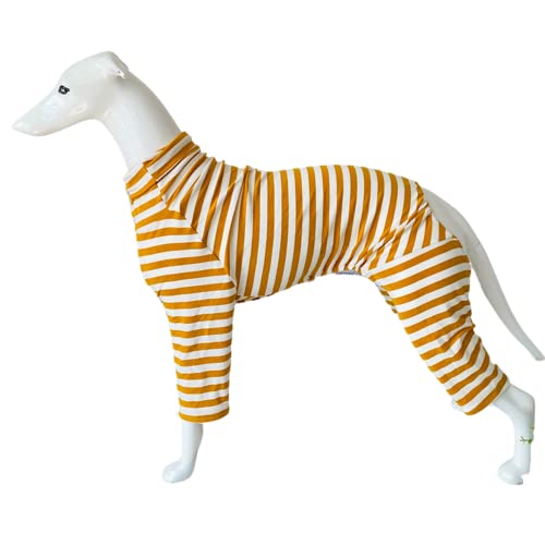 Greyhound Clothes - Dog Basic Cotton Turtleneck Stripe Jumpsuit Four-Leg Rompers Long Sleeve Sweatshirt Elastic Onesie Pajamas for Italian Greyhound Whippet Deerhound Bedlington Terrier (M,Yellow)