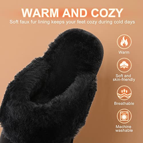 DREAM PAIRS Women's House Slippers Indoor Fuzzy Fluffy Furry Cozy Home Bedroom Comfy Winter Cute Warm Outdoor Shoes FuzzyEasy,Size 9,Black,SOFIE-05