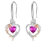 TOUPOP Rose Heart Birthstone Earrings for Women 925 Sterling Silver Butterfly Heart Earrings Love Jewelry Anniversary Birthday Mothers Day Gifts for Her Mom