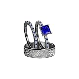 Elegant Touch 14K Gold Plated 925 Sterling Sliver 3 Piece Wedding His Engagement & Her Band Rings Se