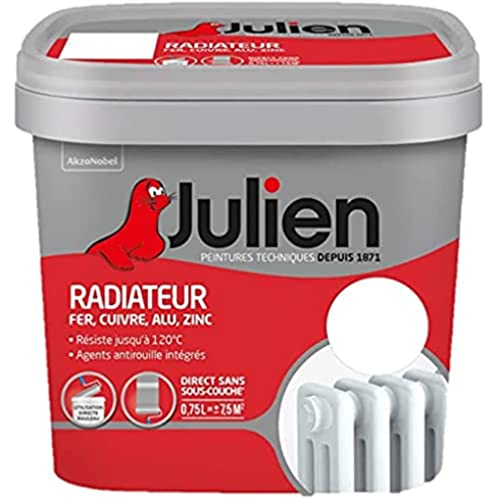 Julien Peinture Radiateur Acrylique, Fer, Cuivre, Alu, zinc - Direct sans sous-couche, Brillant, Blanc Brillant, 0,75 L