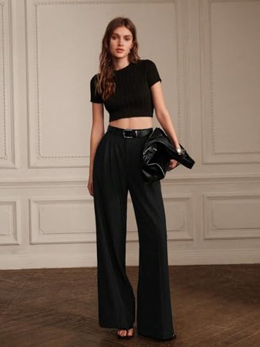 Image of KOTTY Women's Solid|Button|Wide Leg Style|High Rise|Office wear Pant