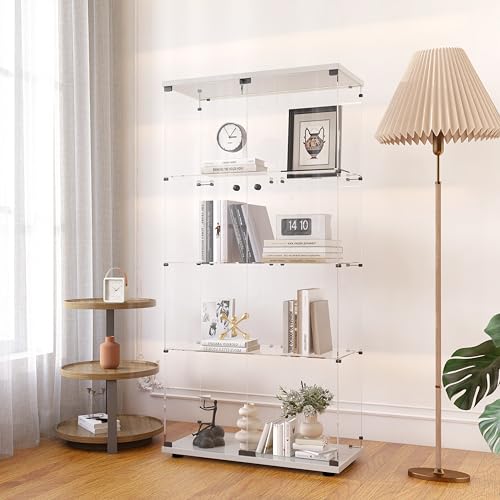 Zacis Modern 4-Tier Shelf Glass Curio Collection Display Case Cabinet with 2 Door in Clear, Showcase with Lock for Collectibles, Trophy, Action Figure 31" W x 14.3" D x 64.5" H