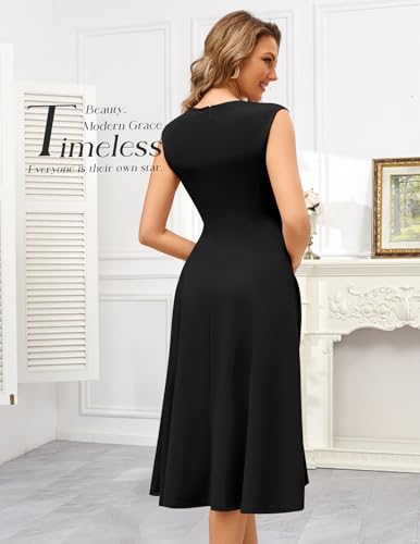 Dressystar Women's Cocktail Party Dress Fall Midi Sleeveless Ruched Flowy A Line Swing Formal Wedding Guest Dresses3