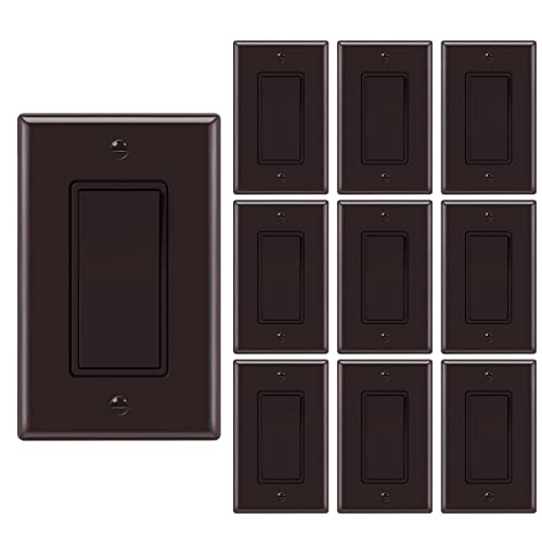 Decora Light Switch, Single Pole Paddle Rocker Residential Grade 3 Wires Grounding Screw 15A 120V/277V Ul Listed Micmi Brown (Single Pole, With Wallplates 10 Pack) #TOP8