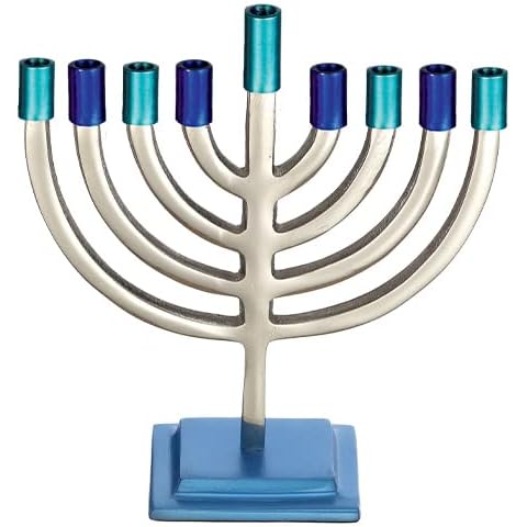 Aluminum Candle Chanukkah Menorah Light Blue and Blue Hanukkah Menorah 10 Inches Fits All Standard Chanukah Candles (Set 17) Cover