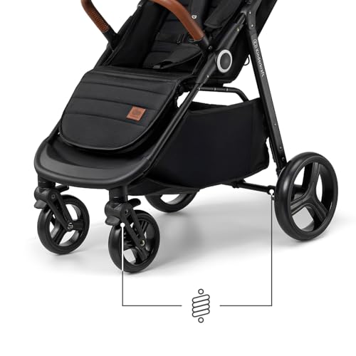 Image of Kinderkraft Grande Plus Kinderkraft Buggy from Birth to 48.5 lb, one-Hand Folding, Reclining Position, Large Canopy with Window, All 4 Wheels dampened, Spacious seat, Black