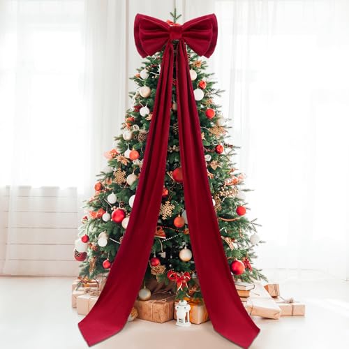 Wavwavw Christmas Tree Topper Giant Bow Decoration, Big Bows for Backdrop Room Decor 75x18 Inch Decorative Bows for Fall Wedding Christmas Birthday Party Baby Shower Room Decor(Wine Red,Velvet)