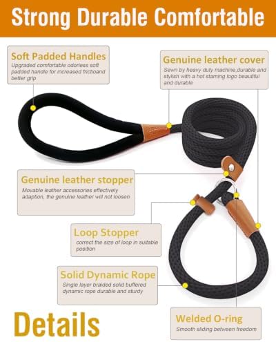 lynxking Dog Leash Slip Lead, Braided Padded Loop Leash 5ft 6ft 8ft - 1