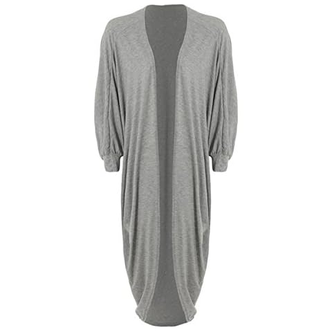 FashionMark Womens Plain Cocoon Batwing Long Boyfriend Cardigan, Light Grey, Large Cover