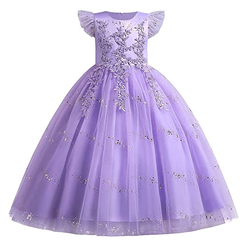 MYRISAM Flower Girls Embroidered Lace Sequins Dress Fly Sleeves Wedding Party Prom Princess Birthday Pageant Tulle Gown