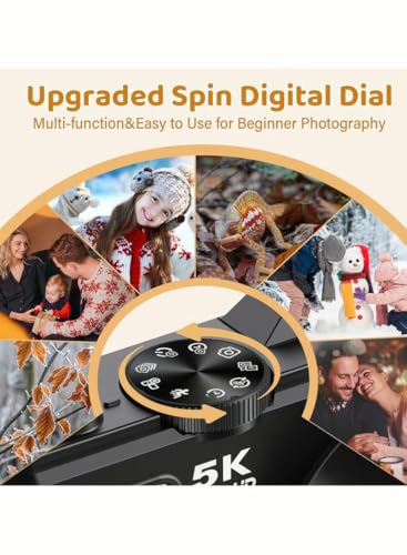 5K Ultra HD Digital Camera, 75MP, Black Metal Body, 3" Flip Screen, Wide Angle & Macro Lens, 64GB Card, Dual Battery for Photography & Vlogging