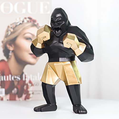 Artlovin Creative Boxing King Kong Sculptures Fashion Gorilla Animal Character Figurines Orangutan 25Cm Home Living Room Decoration Gifts (Gold) #TOP3