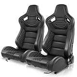 Auto Dynasty Pair of Racing Seats Universal Vinyl Leather Reclinable Bucket Seats with Bottom Mount Sliders, 38 (H) x 21 (W) x 22 (D) Inches, Driver and Passenger Side, Black