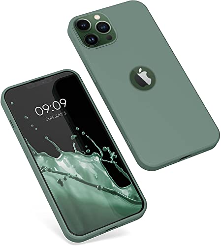 Image of VONZEE Microfiber Liquid Silicone Case for iPhone 13 Pro (6.1 inch) | Logo Cut Non-Slip Full Body Shockproof Back Cover with Smooth Cushion Soft Protection (Pine Green)