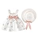 Julhold Combinaison sans manches pour bébé et enfant en bas âge, robe de princesse avec nœud papillon et chapeau de paille - Rose - 6 mois