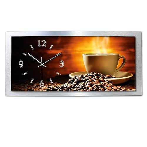 Kreative Feder 3D Designer-Wanduhr Kaffeegenuss in modernem Metallic-Design; leise Funkuhr mit Motiv wahlweise in Zwei Größen (WAA121, 80x40cm; leises Funkuhrwerk)