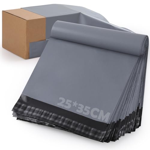 GeeRic 100 Piezas Bolsas para Envios Paquetes, 25 * 35CM Bolsas Sacos Polietileno Sobres para Envios Embalaje, Autoadhesivas e Impermeables para el Envío de Ropa,Regalos（Gris）