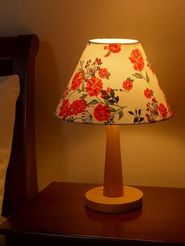 Image of Decorative Floral Shade Table Lamp with Warm LED Lighting & Natural Wooden Stand - Perfect for Bedroom, Living Room, Study & Gifting (Marigold)