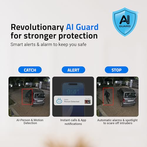 Image of Qubo Smart Bullet Cam Pro 180 by Hero Group | STQC Certified | AI Person Detection | Automatic Alarm & Spotlight | Night Vision | IP66 Rating | Records Directly on Cloud | No SD Card Required