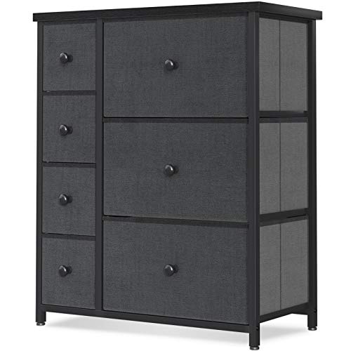 ODK Dresser with 7 Drawers, Small Fabric Storage Tower Organizer Unit for Bedroom Chest for Hallway, Closet Steel Frame and Wood Top, Easy Pull Solid Handle, Gray