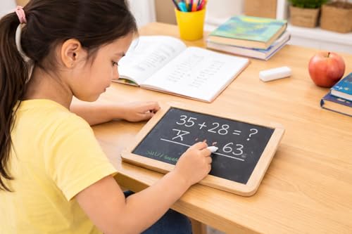 Image of YAJNAS Black Board for Kids | Wood - Double Sided Blackboard Slate | Pre-Writing Toys | Educational Kids Toys | Heavy Duty Slate Chalk Boards with Frame 9x11 Inch (23x28 cm)