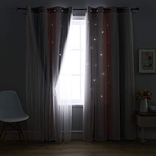 Anytime Star Kids Curtains,Rainbow Blackout Curtains For Girls Bedroom Living Room (Pink/Gray,2 Panels Set,W52 X L84Inch) #TOP6