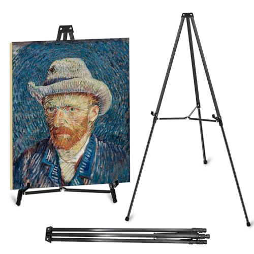 Caballete Para Exhibición, Caballete Telescópico De Aluminio Negro Ajustable De 162 Cm 64 Pulgadas Para Pintura, Obras De Arte, Lienzo, Pizarra Blanca, Pósteres, 1 Unidad