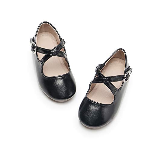 Cross Strap Dress Ballet Flat Mary Jane Shoes for Toddlers/Little Girls (Black)