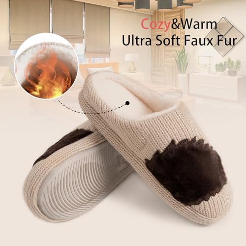 MIEHUIAI Hausschuhe Damen Winter Warme Gefüttert Flauschige Hausschuhe Herren Pantoffeln Plüsch Bequeme Kunstpelz Rutschfeste Slippers(40/41EU,Brauner Hund)