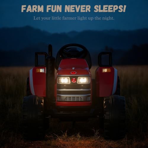 Image of Mahindra Tractor NOVO 12V Electric Ride-On Tractor for Kids | Big Wheeled Farm Tractor with Music, Horn, LED Lights, Suspension, Forward & Reverse | Ages 1-8 Years