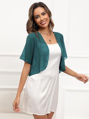 Image of Missufe Women's Summer Short Sleeve Cropped Shrugs Sheer Lightweight Chiffon Bolero Cardigans