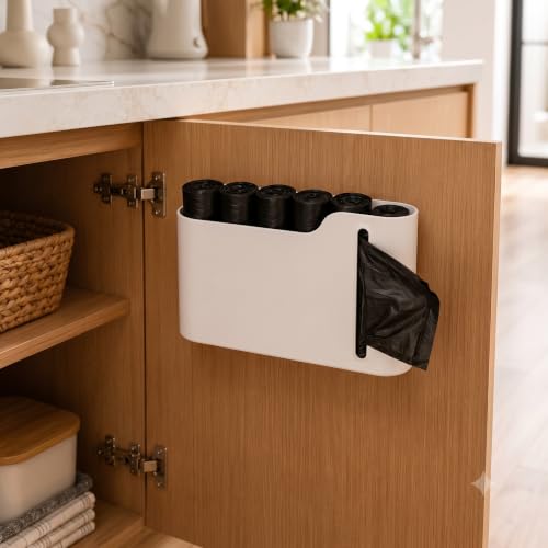 Image of Leawall Punch-Free Wall-Mounted Garbage Bag Storage Box - Plastic Kitchen and Household Drawable Trash Bag Dispenser,No-Drill Install Organizer for Kitchen,Bathroom and Office (2 Pcs Holder)