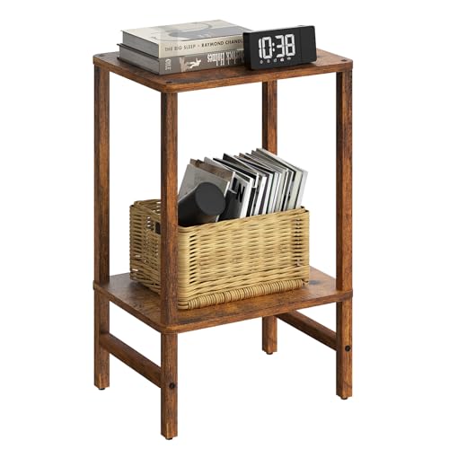 YUFAM Side Table End Table Tall Night Stand 2-Tier for Living Room Bedroom Bathroom Office Furniture Brown