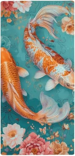 フェイスタオル 薄手 花の下を二匹の鯉が泳いでいる タオル 吸水 速乾 ふわふわ 柔らか肌触り 動物イラストアート 超リアルな動物イラスト フェイシャルタオル 洗顔タオル 大判 家庭用、ホテル、業務用、スポーツなどにも最適 四季通用 73x35cm
