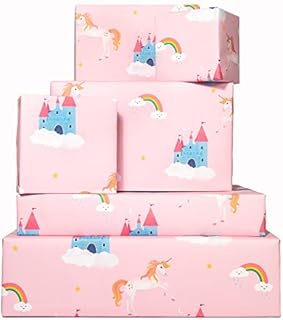 Central 23 - Birthday Wrapping Paper - Pink Unicorn & Rainbow - 6 Gift Wrap Sheets for Girls - New Baby - Magical Giftwrap - Recyclable