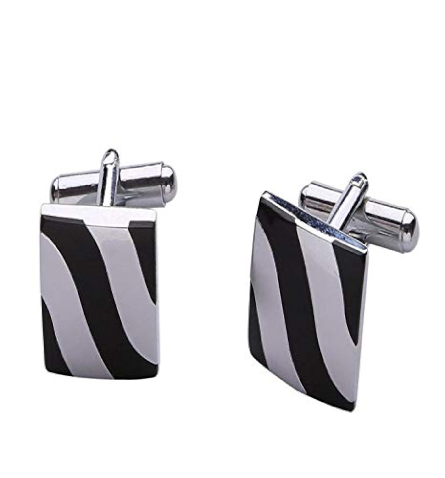 Men's Square Black & Silver Rhodium Cufflinks, Gift Box Included