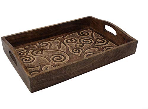 Greatest Product S.B.ARTS Hand Carved Wooden Breakfast Serving Tray-Tree Engraving-Tray for Serving Tea Coffee Snack Dessert-Kitchen Dining ServeWare- Home Decor Accessories-Ideal Gift for Loved One-15.0x10.0 inches