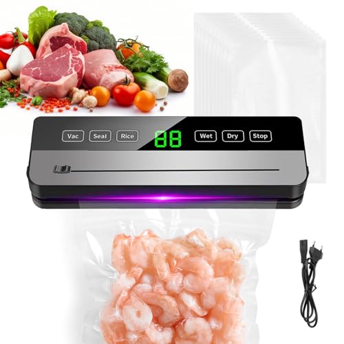 Sellador Al VacíO, MáQuina De VacíO Para Alimentos Dispositivo De Sellado De PelíCula ExtraíBle Con 20 Bolsas De VacíO MáQuina De VacíO Con Pantalla Led Para Alimentos Secos O HúMedos