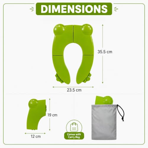 Image of Kids Station Baby Portable & Foldable Baby Unisex Potty Training Toilet Seat with Non-Slip Base, Splash Guard, and Storage Hook-Ideal for 0-6 Year Child, Travel-Friendly (Green, Foldable Potty Seat)