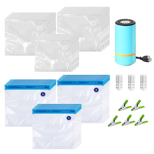 Image of 39-Pack BPA-Free Vacuum Sealer Bags with Pump Included - 3 Sizes, Reusable Meal Bags with & Without Air Valves for Freshness - Microwave & Freezer Safe for Meal Prep & Food Storage